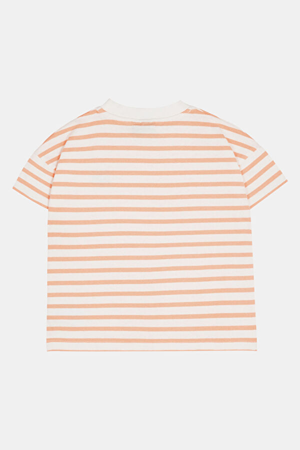 Turuncu O Yaka Çizgili Desenli Çocuk T-Shirt 2