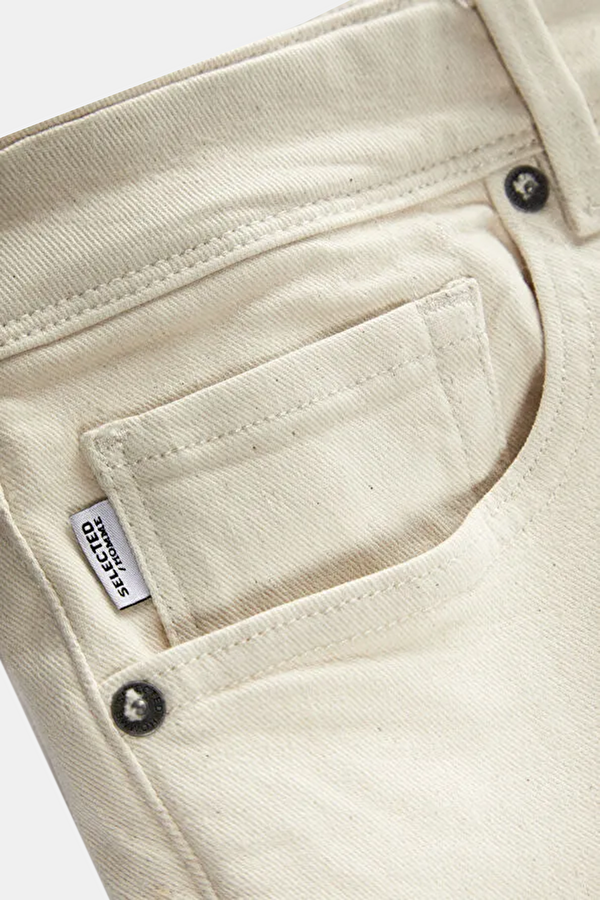 Off-white straight-leg denim jeans for men. 4