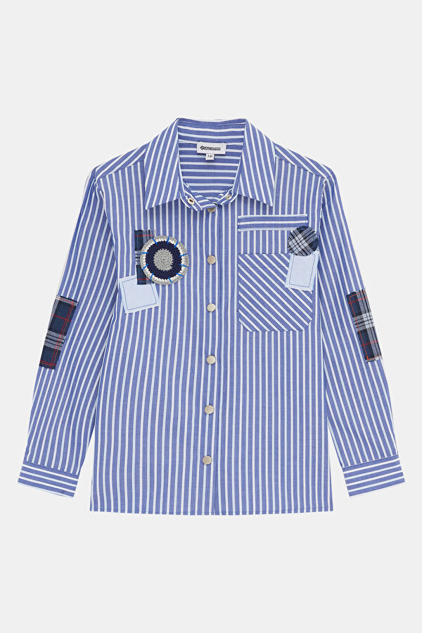 Navy Blue Striped Patterned Kids' Shirt