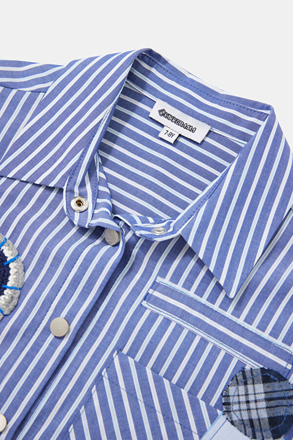 Navy Blue Striped Patterned Kids' Shirt 3
