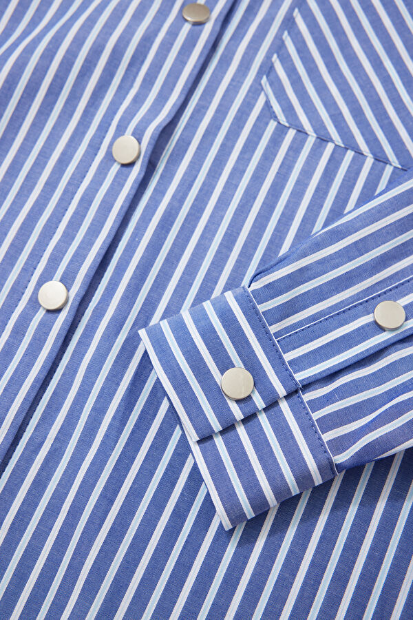 Navy Blue Striped Patterned Kids' Shirt 4