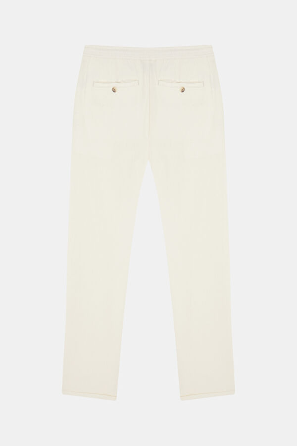 Off-white, straight-leg linen/viscose men's trousers. 2