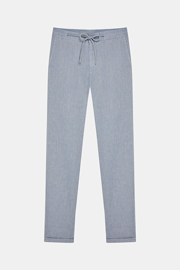 Blue Straight Leg Linen Viscose Men's Trousers