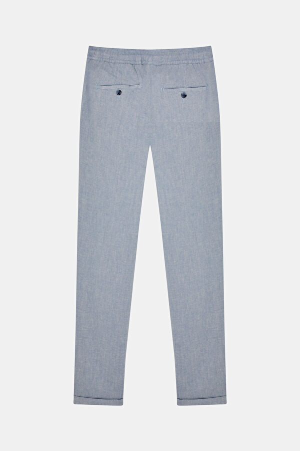 Blue Straight Leg Linen Viscose Men's Trousers 2