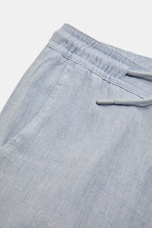 Blue Straight Leg Linen Viscose Men's Trousers 3