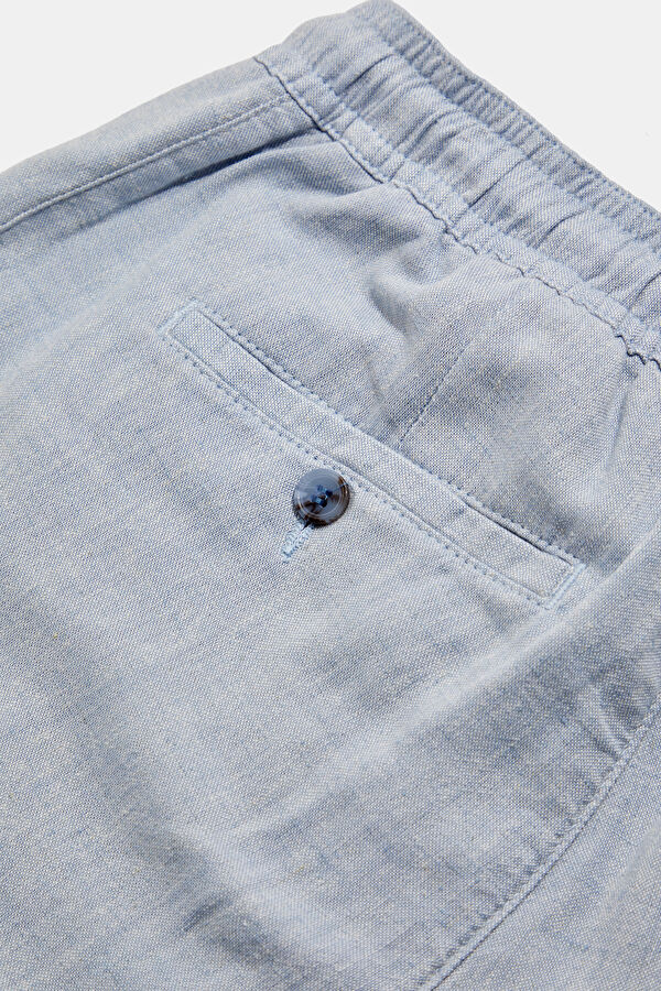 Blue Straight Leg Linen Viscose Men's Trousers 5