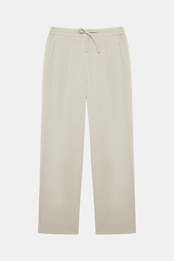 Beige Wide Leg Women's Trousers