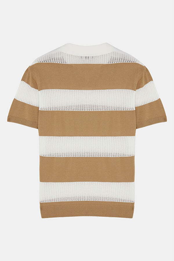Off-white polo shirt with striped pattern for men. 2