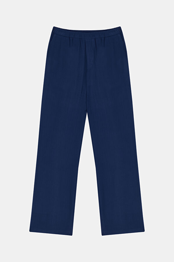 Relax Fit Linen Navy Blue Men's Trousers 3