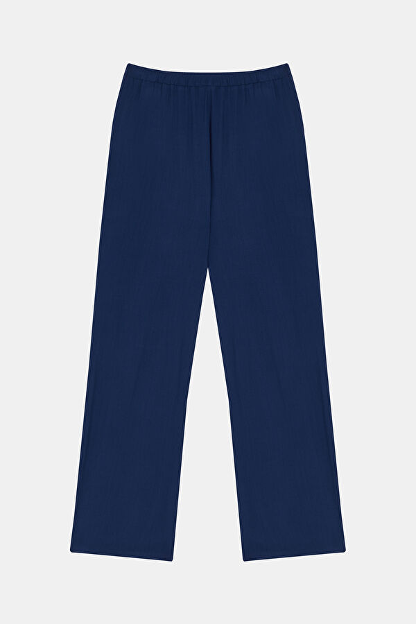 Relax Fit Linen Navy Blue Men's Trousers 4