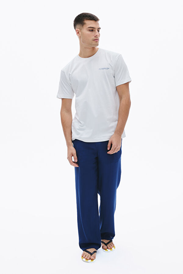 Relax Fit Linen Navy Blue Men's Trousers
