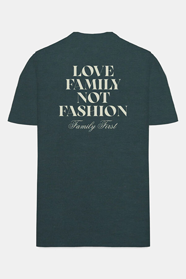 Relax Kalıp Koyu Yeşil Bisiklet Yaka Baskılı Erkek T-Shirt 2