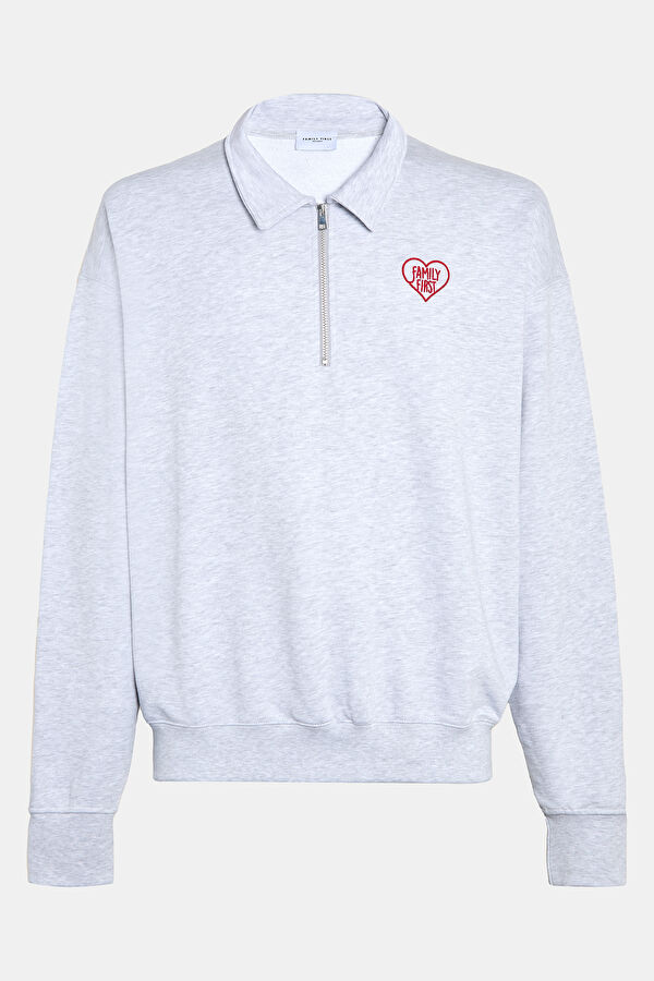 Beyaz Relax Kalıp Polo Yaka Erkek Sweatshirt