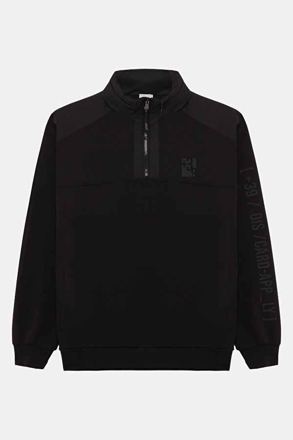 Siyah Relax Kalıp Kapuşonlu Erkek Sweatshirt