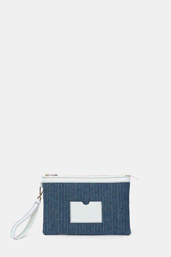 Stitched Dark Blue Clutch
