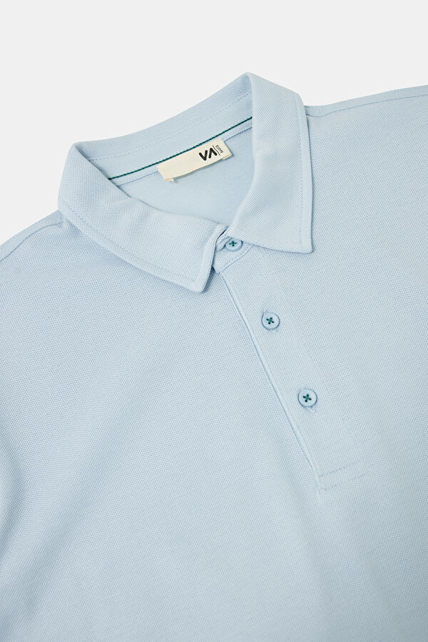 Light Blue Polo Collar Men's T-Shirt 5