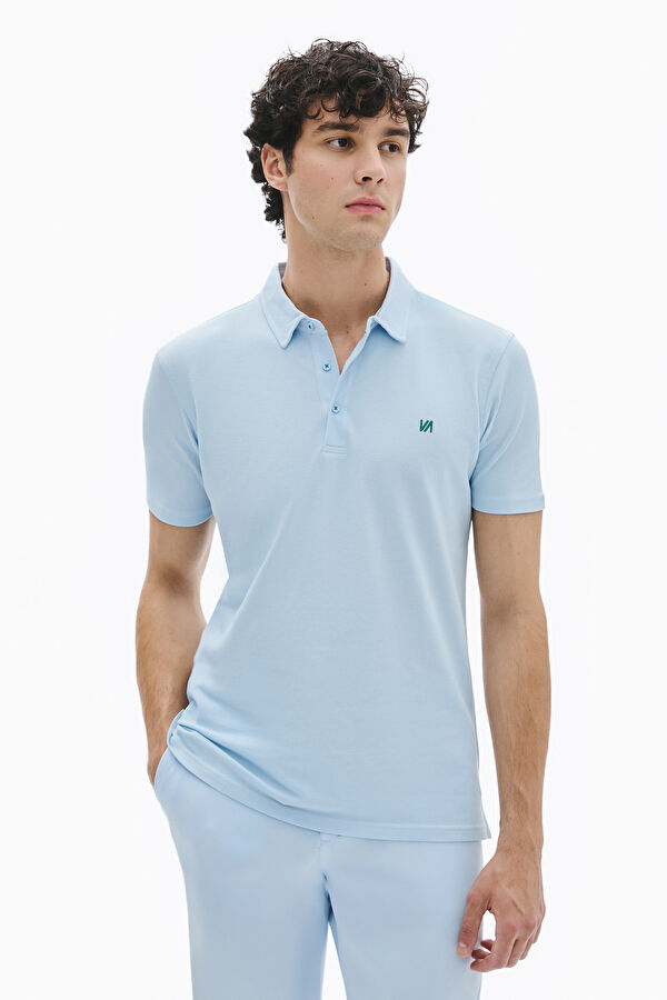 Light Blue Polo Collar Men's T-Shirt