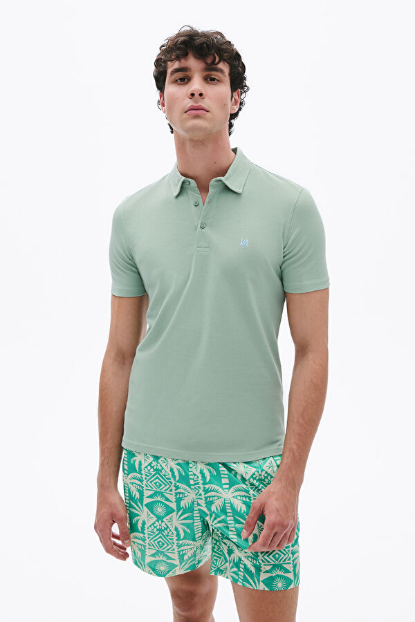 Green Polo Collar Men's T-Shirt