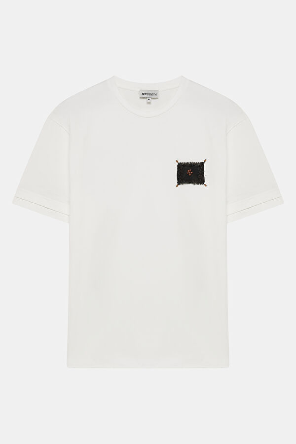 Ekru Bisiklet Yaka T-Shirt