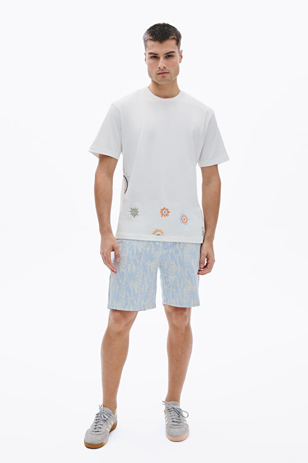 Off-white patterned polyester acrylic men's shorts