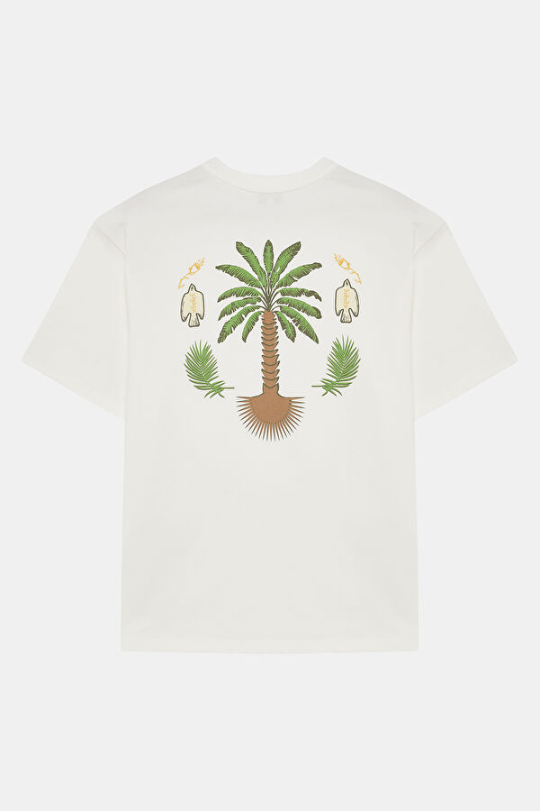 Ekru Bisiklet Yaka Baskılı T-Shirt 2