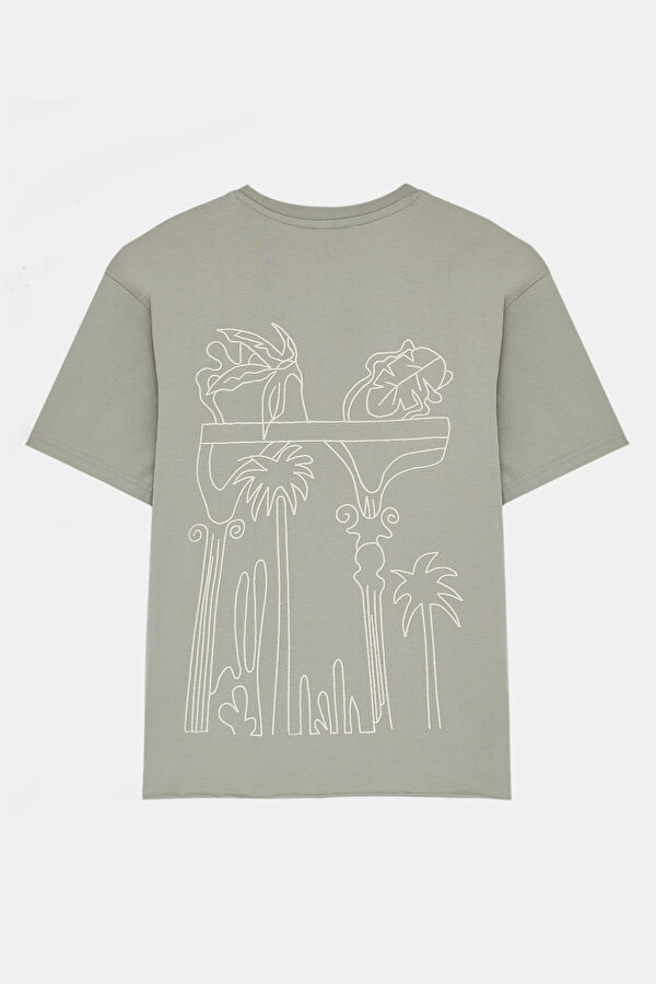 Grey Crew Neck Embroidered Men's T-Shirt 2