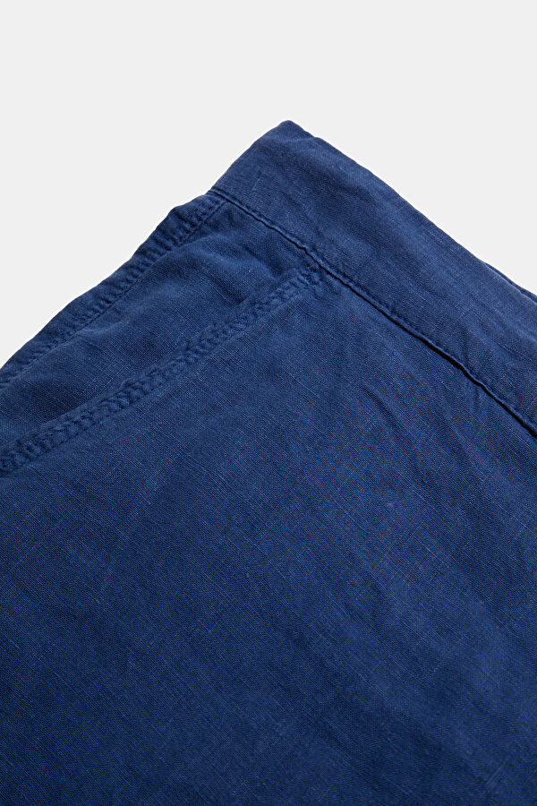 Relax Fit Navy Blue Straight Leg Linen Men's Trousers 6