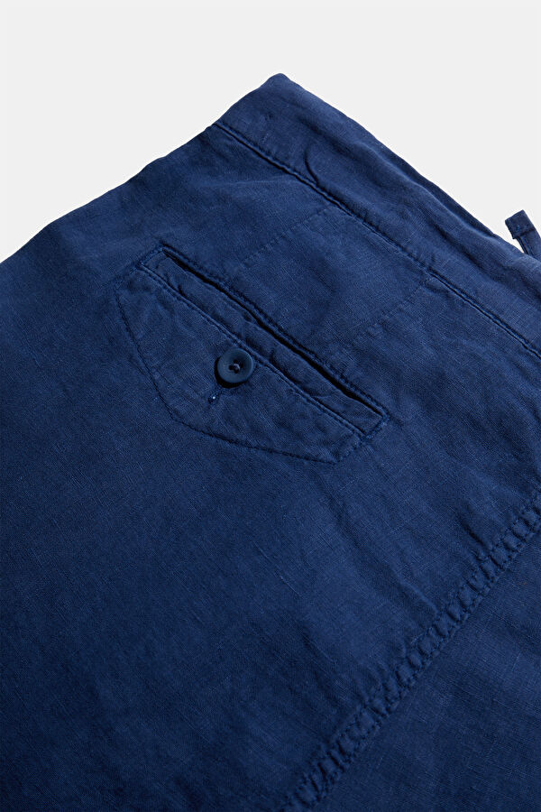 Relax Fit Navy Blue Straight Leg Linen Men's Trousers 7