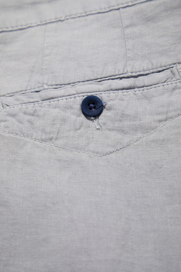 Relax Fit Blue Straight Leg Linen Men's Trousers 7