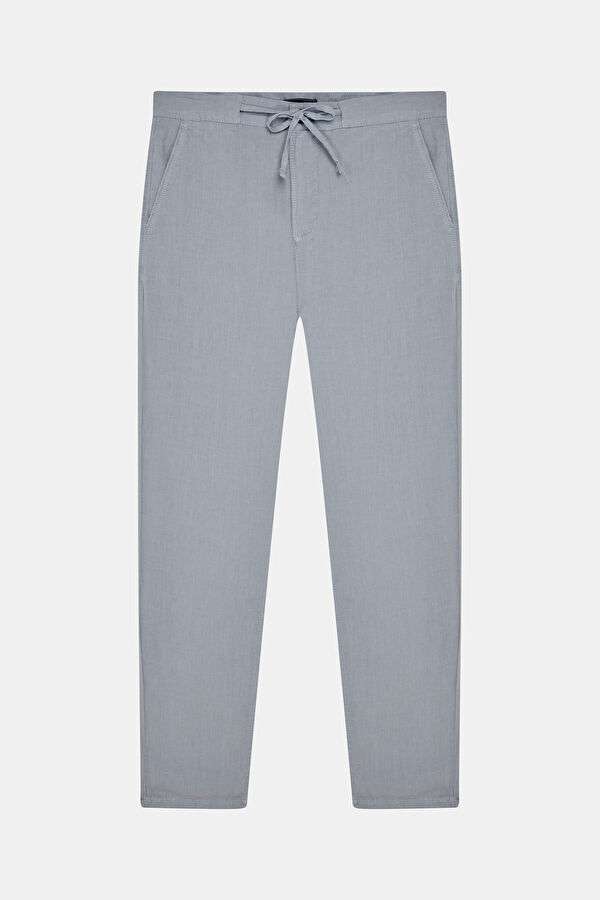 Relax Fit Blue Straight Leg Linen Men's Trousers 3