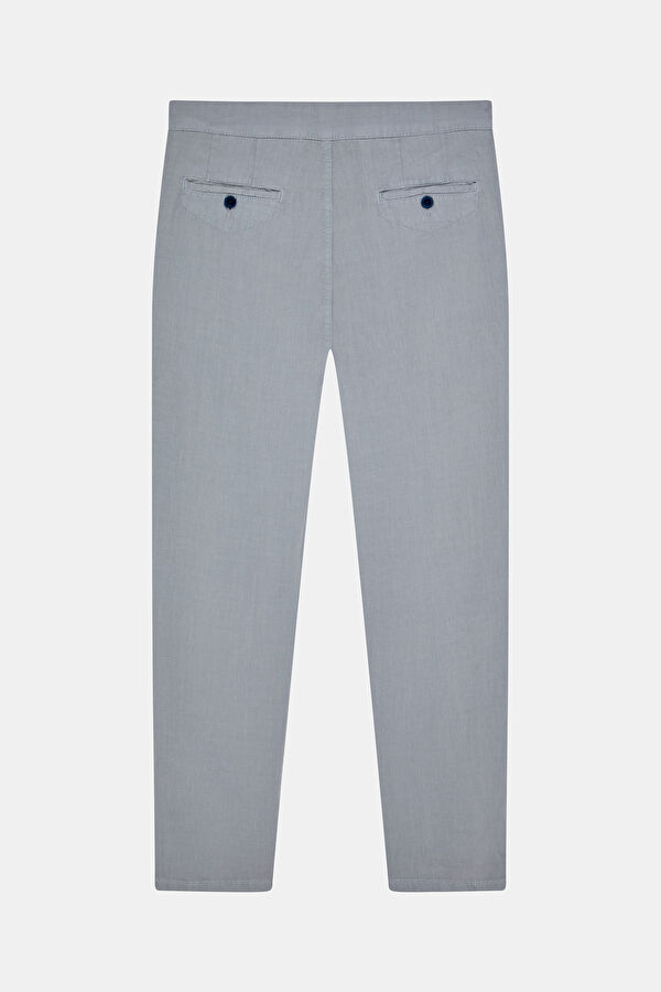 Relax Fit Blue Straight Leg Linen Men's Trousers 4