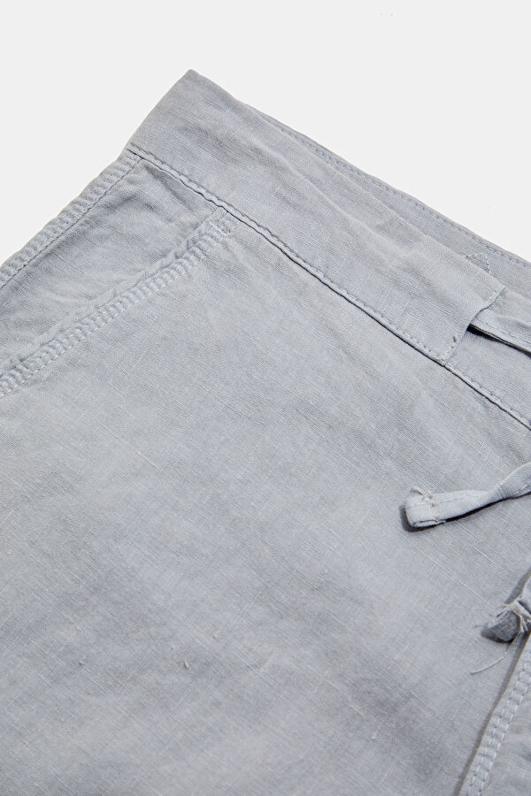Relax Fit Blue Straight Leg Linen Men's Trousers 5