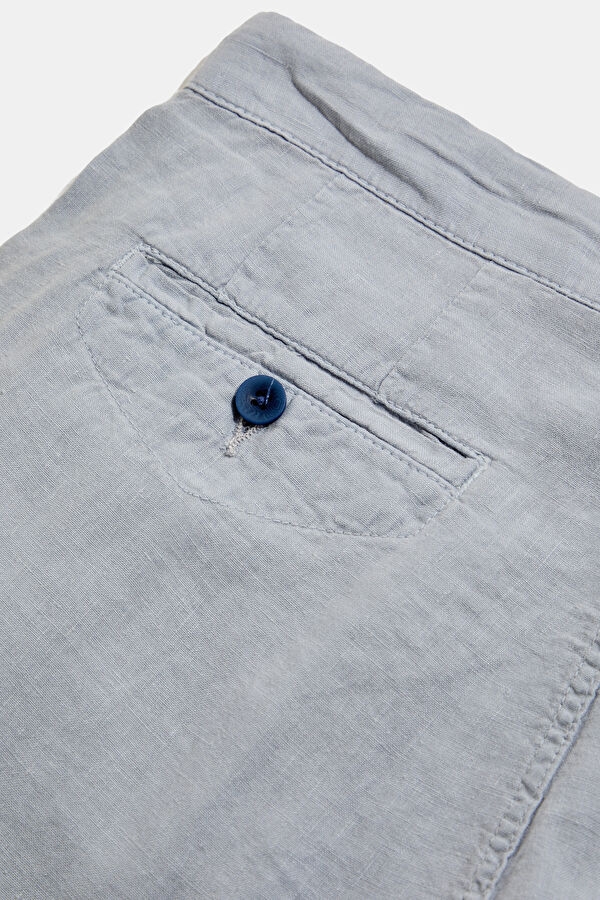 Relax Fit Blue Straight Leg Linen Men's Trousers 6