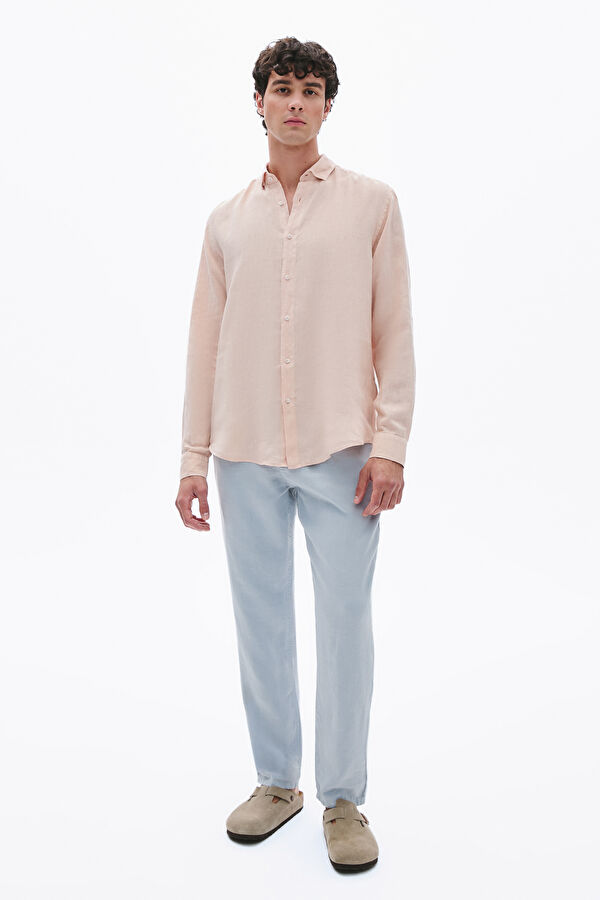 Relax Fit Blue Straight Leg Linen Men's Trousers