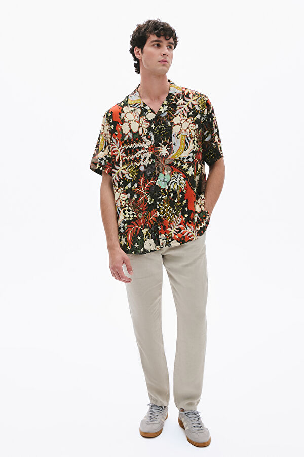 Relax Pattern Stone Leg Pipe Leg Linen Men's Trousers