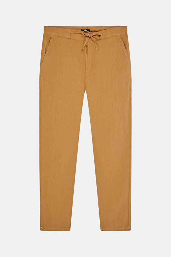 Relax Fit Camel Straight Leg Linen Men's Trousers 3