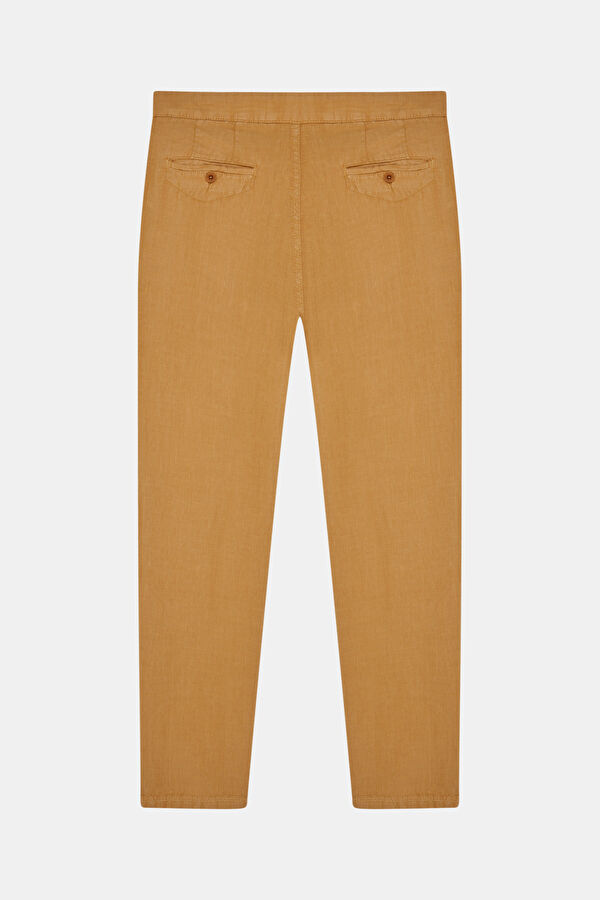 Relax Fit Camel Straight Leg Linen Men's Trousers 4