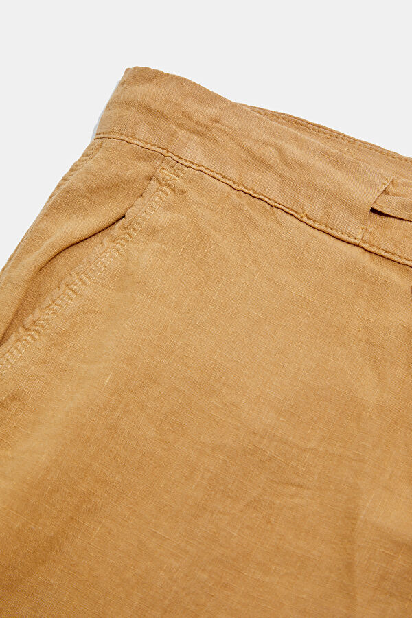 Relax Fit Camel Straight Leg Linen Men's Trousers 5