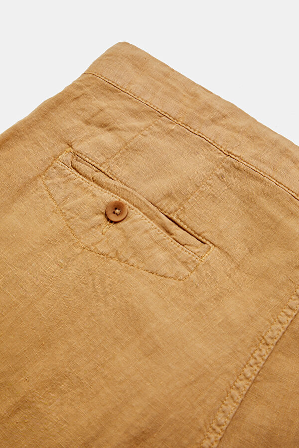 Relax Fit Camel Straight Leg Linen Men's Trousers 6