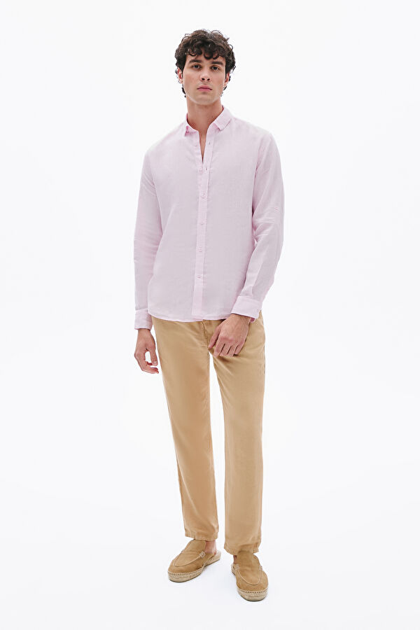 Relax Fit Camel Straight Leg Linen Men's Trousers