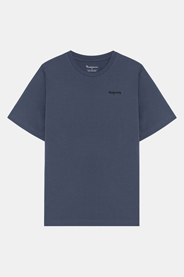 Relax Kalıp Lacivert Bisiklet Yaka Baskılı Erkek T-Shirt