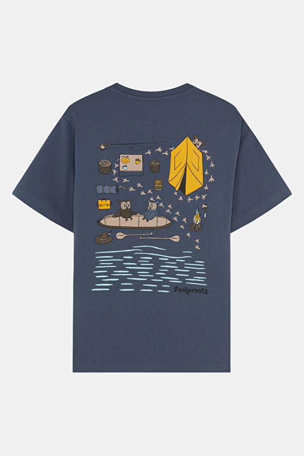Relax Kalıp Lacivert Bisiklet Yaka Baskılı Erkek T-Shirt 2