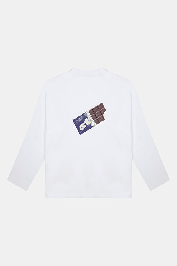 Beyaz Relax Kalıp Bisiklet Yaka Erkek Sweatshirt 2