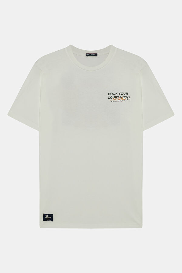 Relax Kalıp Beyaz Bisiklet Yaka Baskılı Erkek T-Shirt