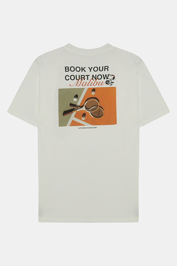 Relax Kalıp Beyaz Bisiklet Yaka Baskılı Erkek T-Shirt 2