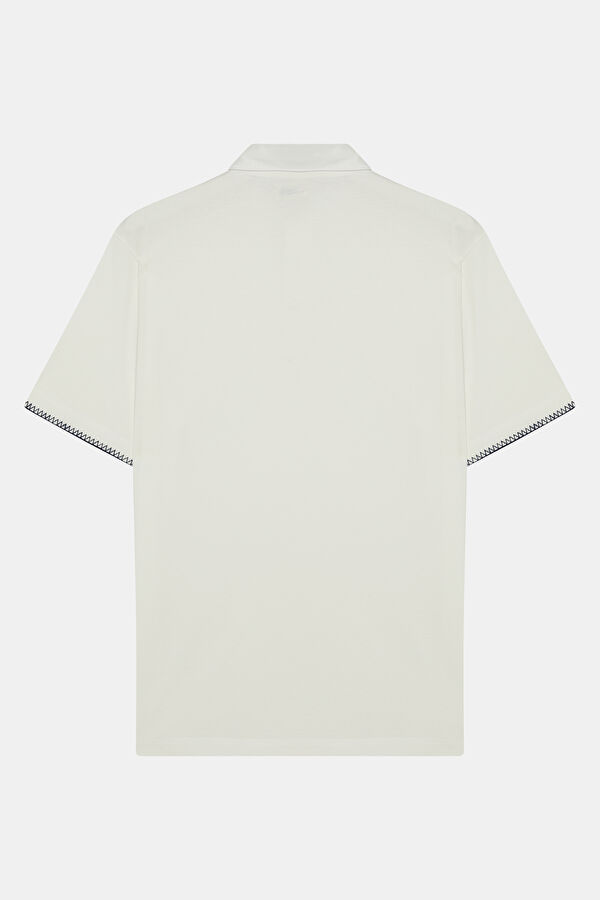 Relax Kalıp Beyaz Bisiklet Yaka Nakışlı Erkek T-Shirt 2
