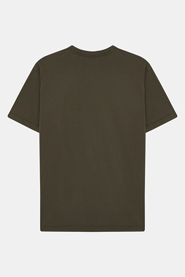 Relax Pattern Khaki Crew Neck Printed T-Shirt 2