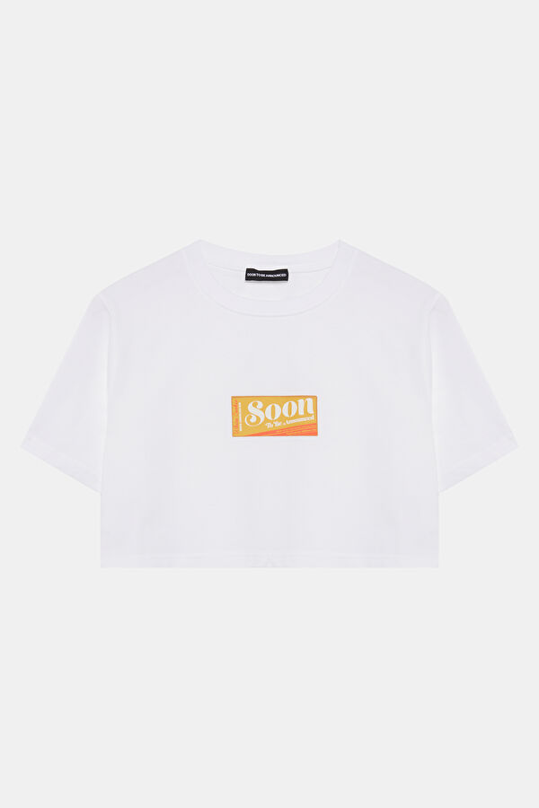 Relax Kalıp Beyaz Bisiklet Yaka Baskılı T-Shirt
