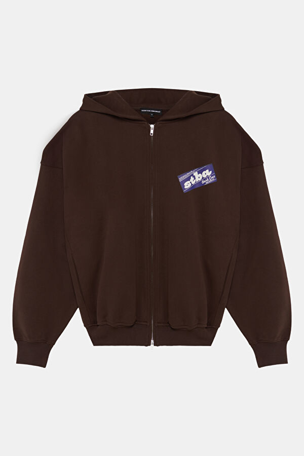 Koyu Kahve Relax Kalıp Kapuşonlu Erkek Sweatshirt