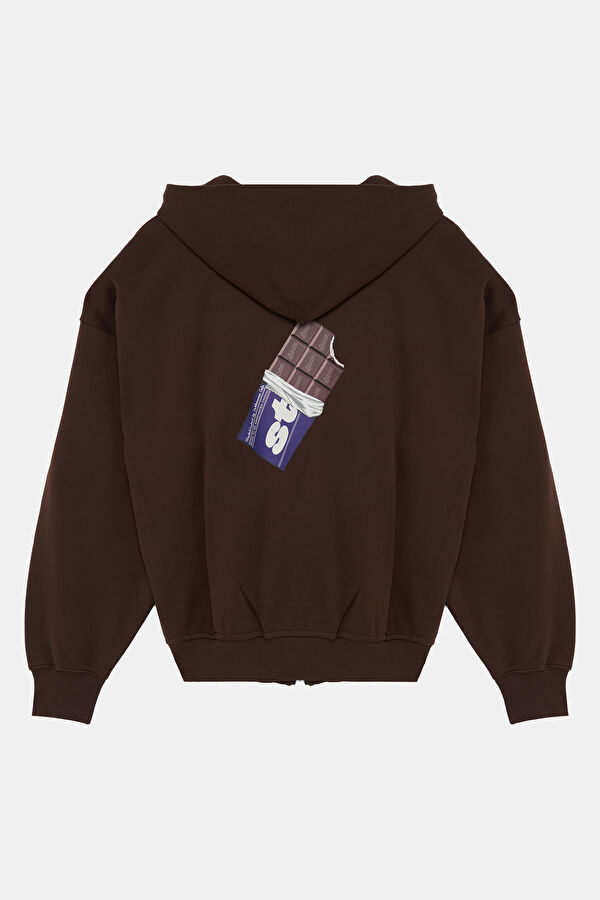 Koyu Kahve Relax Kalıp Kapuşonlu Erkek Sweatshirt 2